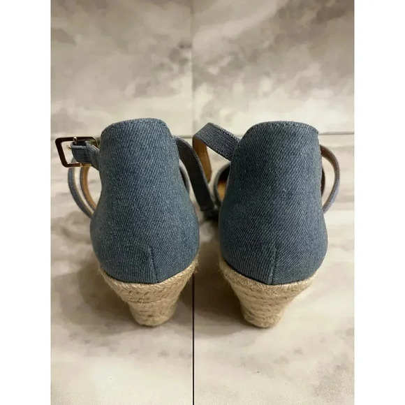 Talbots Lyndsay Strappy Eyelet Espadrilles Wedges Size 8 Sandals Light Denim - Picture 4 of 7